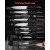 imageVEVOR Kitchen Knife Set with Block and Sharpener 15 Piece German High Carbon Stainless Steel Knife Set Kitchen Cutlery with PP Ergonomic Handle Sharpening Rod and Wooden Block for Home CooksBlade Stainless Steel Silver Handle Black Knife Block Black