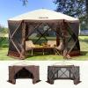 imageVEVOR Pop up Gazebo Screen Tent 12 x 12 ft Large 6Sided Camping Canopy Tent with Removable Top ampamp Carry Bag QuickSet ampamp BiteProof Screen House Sun Shelter for 810 Persons Backyard Patio BrownBrown