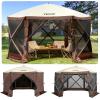 imageVEVOR Pop up Gazebo Screen Tent 12 x 12 ft Large 6Sided Camping Canopy Tent with Removable Top ampamp Carry Bag QuickSet ampamp BiteProof Screen House Sun Shelter for 810 Persons Backyard Patio BrownBrown