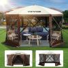 imageVEVOR Pop up Gazebo Screen Tent 12 x 12 ft Large 6Sided Camping Canopy Tent with Removable Top ampamp Carry Bag QuickSet ampamp BiteProof Screen House Sun Shelter for 810 Persons Backyard Patio BrownBrown