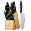 Blade: Stainless Steel Silver; Handle: Black; Knife Block: Natural Wood Color