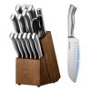 imageVEVOR Kitchen Knife Set with Block and Sharpener 15 Piece German High Carbon Stainless Steel Knife Set Kitchen Cutlery with PP Ergonomic Handle Sharpening Rod and Wooden Block for Home CooksBlade Stainless Steel Silver Handle Stainless Steel Silver Knife Block Walnut Color
