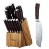 Blade: Stainless Steel Silver with Pattern; Handle: Brown; Knife Block: Walnut Color