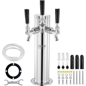 imageVEVOR Dual Taps Draft Beer Tower Dispenser Stainless Steel Keg Beer Tower Kegerator Tower Kit with PreAssembled Tubing and SelfClosing Faucet Shanks for Party Bar Pub RestaurantTriple Faucets