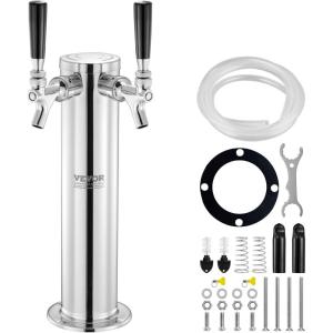 imageVEVOR Dual Taps Draft Beer Tower Dispenser Stainless Steel Keg Beer Tower Kegerator Tower Kit with PreAssembled Tubing and SelfClosing Faucet Shanks for Party Bar Pub RestaurantDual Faucets
