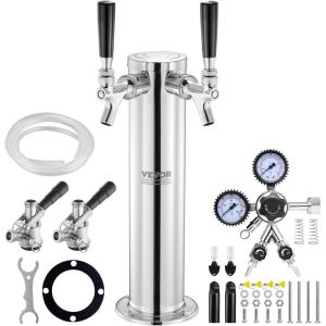 imageVEVOR Kegerator Tower Kit Single Tap Beer Conversion Kit Stainless Steel Keg Beer Tower Dispenser with Dual Gauge CGA320 Regulator ampamp DSystem Keg Coupler SelfClosing Spring for Party Bar HomeDual Faucets Beer Tower