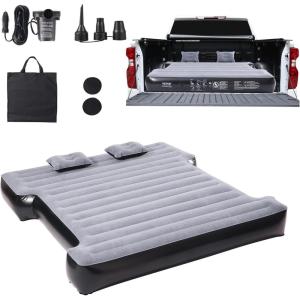 imageVEVOR Truck Bed Air Mattress for 5558 ft Full Size Short Truck Beds Inflatable Air Mattress Bed with 12V Air Pump 2 Pillows Carry Bag for Silverado RAM F Series Sierra Titan Tundra5558 ft