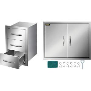image17W x 30H x 21D Inch Stainless Steel Outdoor Kitchen Double Access Drawers Combo with 24W x 24H Inch BBQ Access Doors16W x 215H x 18D Inch