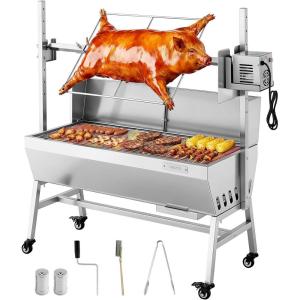 imageVEVOR Rotisserie Grill 56in Electric Rotisserie Grill Kit 8 Level Height BBQ Grills Rotisseries Kit with 132 lbs Load Capacity Asador de Puerco Stainless Steel Automatic Grilling Kits for Parties37 with Baffle