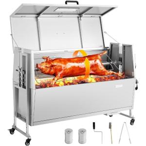 imageVEVOR Rotisserie Grill 56in Electric Rotisserie Grill Kit 8 Level Height BBQ Grills Rotisseries Kit with 132 lbs Load Capacity Asador de Puerco Stainless Steel Automatic Grilling Kits for Parties52 with Hood