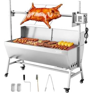 imageVEVOR Rotisserie Grill 56in Electric Rotisserie Grill Kit 8 Level Height BBQ Grills Rotisseries Kit with 132 lbs Load Capacity Asador de Puerco Stainless Steel Automatic Grilling Kits for Parties46 with Baffle