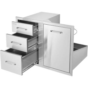imageVEVOR Stainless Steel Cabinet Outdoor Kitchen Door Drawer Combo 295quot W x 226quot H x 217quot D Access DoorTriple Drawers Propane Drawer Adjustable Garbage Ring BBQ Island Patio Grill Station