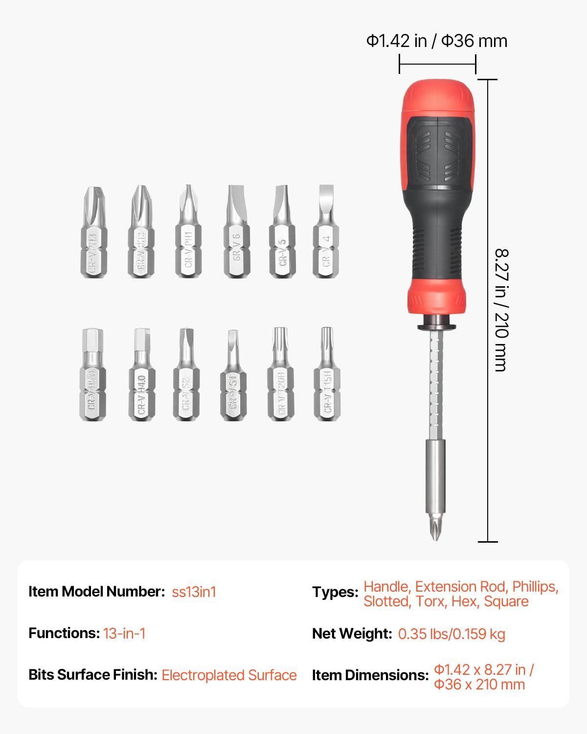 imageVEVOR Screwdriver Set 12Piece Hand Tools Set with Magnetic Tips Includes 5 Phillips and 5 Flat Head Bits ZType Bit Professional Repair Tool Kit for Sockets Furniture Home Appliances Bicycles13 in 1  Storage Handle Type