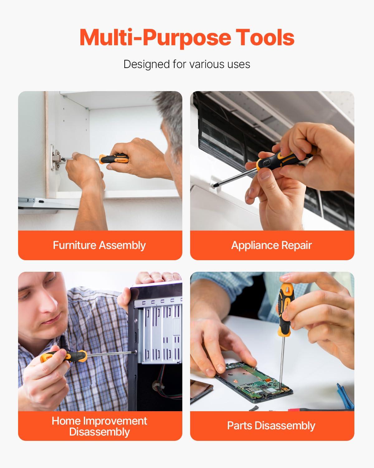 imageVEVOR Screwdriver Set 12Piece Hand Tools Set with Magnetic Tips Includes 5 Phillips and 5 Flat Head Bits ZType Bit Professional Repair Tool Kit for Sockets Furniture Home Appliances Bicycles12 in 1  Fiexed Type