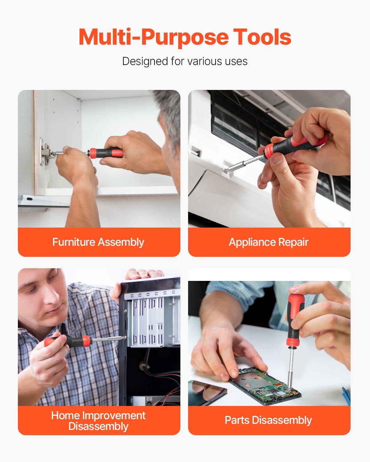 imageVEVOR Screwdriver Set 12Piece Hand Tools Set with Magnetic Tips Includes 5 Phillips and 5 Flat Head Bits ZType Bit Professional Repair Tool Kit for Sockets Furniture Home Appliances Bicycles13 in 1  Storage Handle Type