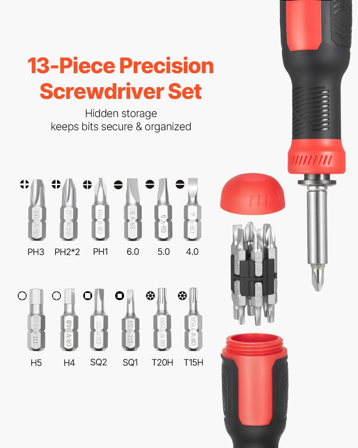 imageVEVOR Screwdriver Set 12Piece Hand Tools Set with Magnetic Tips Includes 5 Phillips and 5 Flat Head Bits ZType Bit Professional Repair Tool Kit for Sockets Furniture Home Appliances Bicycles13 in 1  Storage Handle Type