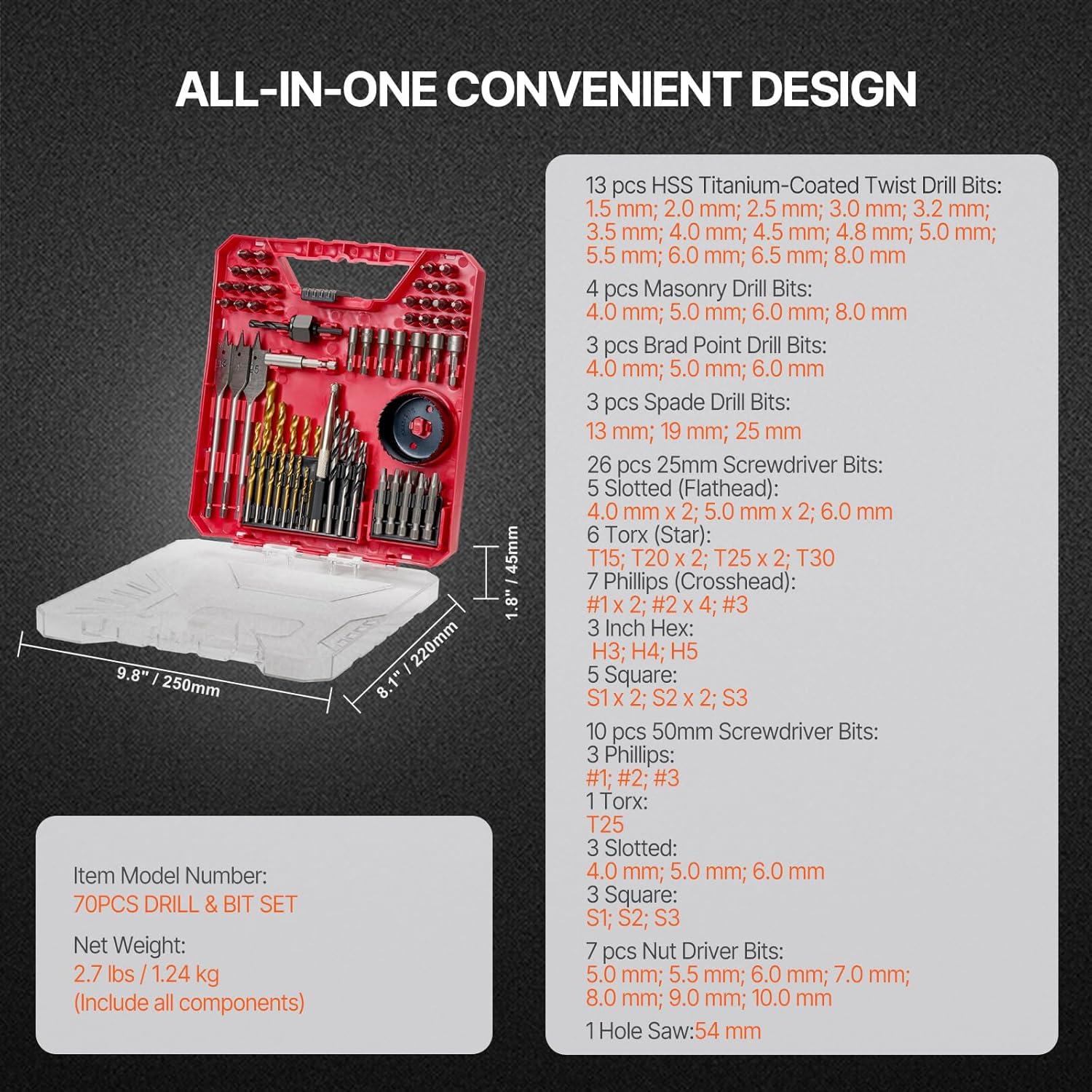 imageVEVOR Screwdriver Set 12Piece Hand Tools Set with Magnetic Tips Includes 5 Phillips and 5 Flat Head Bits ZType Bit Professional Repair Tool Kit for Sockets Furniture Home Appliances Bicycles70PCS SET
