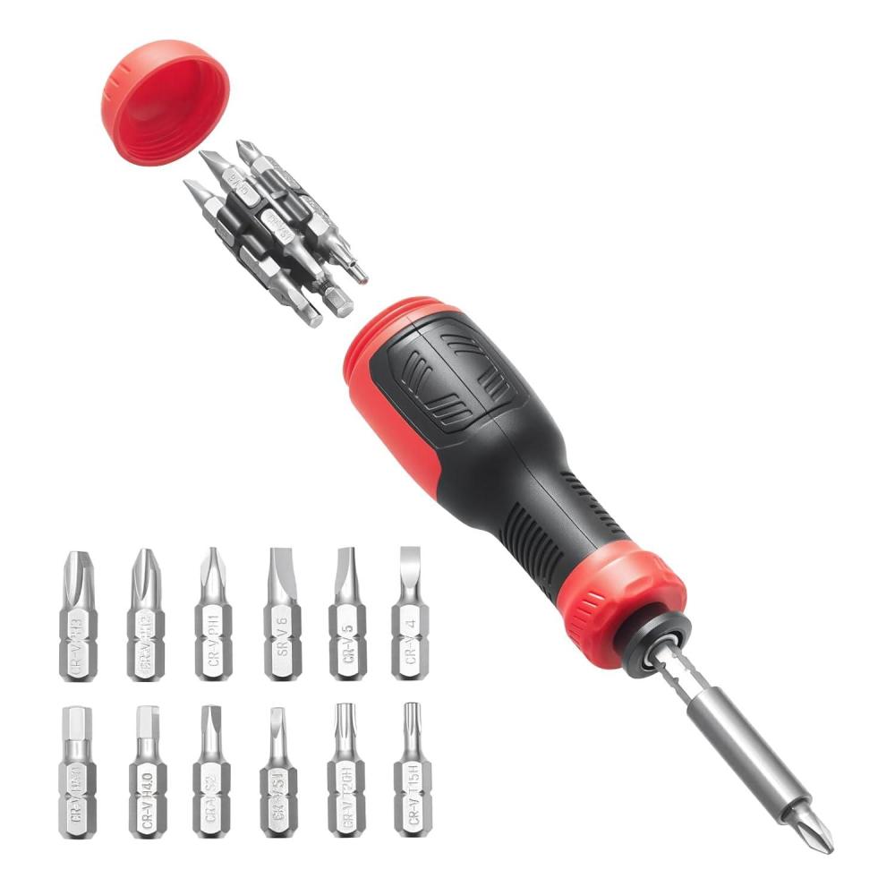 imageVEVOR Screwdriver Set 12Piece Hand Tools Set with Magnetic Tips Includes 5 Phillips and 5 Flat Head Bits ZType Bit Professional Repair Tool Kit for Sockets Furniture Home Appliances Bicycles13 in 1  Storage Handle Type
