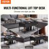 imageVEVOR 394 in Lift Top Coffee Table Fluted Oval Coffee Table with 3 Hidden Compartment Mid Century Wooden Oval Center Desk with Storage Lift Up Tabletop for Home ampamp Office Easy Assembly BurlywoodBblack