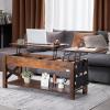 imageVEVOR 394 in Lift Top Coffee Table Fluted Oval Coffee Table with 3 Hidden Compartment Mid Century Wooden Oval Center Desk with Storage Lift Up Tabletop for Home ampamp Office Easy Assembly BurlywoodBrown