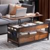 imageVEVOR 394 in Lift Top Coffee Table Fluted Oval Coffee Table with 3 Hidden Compartment Mid Century Wooden Oval Center Desk with Storage Lift Up Tabletop for Home ampamp Office Easy Assembly BurlywoodBrown With Drawers