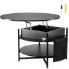 imageVEVOR 394 in Lift Top Coffee Table Fluted Oval Coffee Table with 3 Hidden Compartment Mid Century Wooden Oval Center Desk with Storage Lift Up Tabletop for Home ampamp Office Easy Assembly BurlywoodCblack
