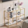 imageVEVOR Glass Console Table 394 Inch Entryway Table Modern Rectangle Sofa Table with Tempered Glass Top and Iron Legs Golden Consloe Desk for Living Room Hallway EntrywayGold