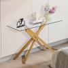 imageVEVOR Glass Console Table 394 Inch Entryway Table Modern Rectangle Sofa Table with Tempered Glass Top and Iron Legs Golden Consloe Desk for Living Room Hallway EntrywayGold