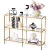 imageVEVOR Glass Console Table 394 Inch Entryway Table Modern Rectangle Sofa Table with Tempered Glass Top and Iron Legs Golden Consloe Desk for Living Room Hallway EntrywayGold