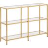 imageVEVOR Glass Console Table 394 Inch Entryway Table Modern Rectangle Sofa Table with Tempered Glass Top and Iron Legs Golden Consloe Desk for Living Room Hallway EntrywayGold