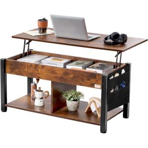 imageVEVOR 394 in Lift Top Coffee Table Fluted Oval Coffee Table with 3 Hidden Compartment Mid Century Wooden Oval Center Desk with Storage Lift Up Tabletop for Home ampamp Office Easy Assembly BurlywoodBrown