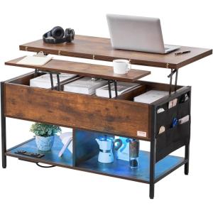 imageVEVOR 394 in Lift Top Coffee Table Fluted Oval Coffee Table with 3 Hidden Compartment Mid Century Wooden Oval Center Desk with Storage Lift Up Tabletop for Home ampamp Office Easy Assembly BurlywoodBbrown