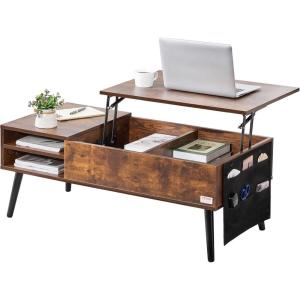 imageVEVOR 394 in Lift Top Coffee Table Fluted Oval Coffee Table with 3 Hidden Compartment Mid Century Wooden Oval Center Desk with Storage Lift Up Tabletop for Home ampamp Office Easy Assembly BurlywoodRustic Brown