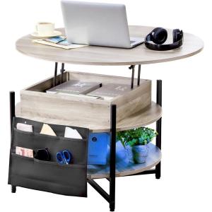 imageVEVOR 394 in Lift Top Coffee Table Fluted Oval Coffee Table with 3 Hidden Compartment Mid Century Wooden Oval Center Desk with Storage Lift Up Tabletop for Home ampamp Office Easy Assembly BurlywoodCwhite