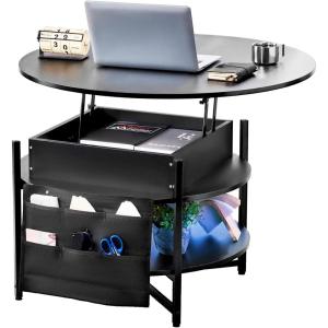 imageVEVOR 394 in Lift Top Coffee Table Fluted Oval Coffee Table with 3 Hidden Compartment Mid Century Wooden Oval Center Desk with Storage Lift Up Tabletop for Home ampamp Office Easy Assembly BurlywoodCblack