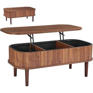 imageVEVOR 394 in Lift Top Coffee Table Fluted Oval Coffee Table with 3 Hidden Compartment Mid Century Wooden Oval Center Desk with Storage Lift Up Tabletop for Home ampamp Office Easy Assembly BurlywoodAwalnut