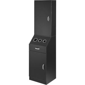 imageVEVOR Salon Storage Cabinet Barber Salon Station for Hair Stylist Hair Stylist Station Set with 3 Hair Dryer Holders Cabinets and A Drawer BlackWall Mount Styling Station 3