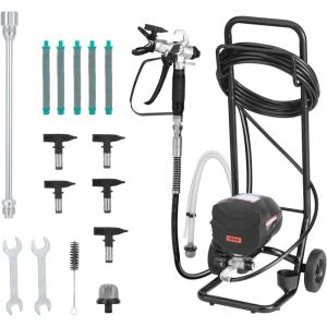 imageVEVOR Stand Airless Paint Sprayer 1500W 3300PSI High Pressure Airless Sprayer Cleaning Brush Hose Extension Rod Nozzles Electric Spray Paint Machine for Large Apartments Factory Buildings650W WheeledAirless Paint Sprayer