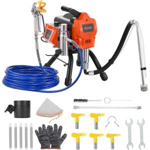imageVEVOR Stand Airless Paint Sprayer 1500W 3300PSI High Pressure Airless Sprayer Cleaning Brush Hose Extension Rod Nozzles Electric Spray Paint Machine for Large Apartments Factory Buildings1500W Stand Airless Paint Sprayer