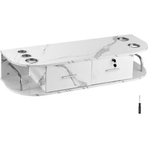 imageVEVOR Wall Mount Styling Station Hair Barber Table with 3 Hair Dryer Holders One Lockable Drawer Beauty Salon Equipment for SPA Barber Shop Home amp Bathroom BlackWhite