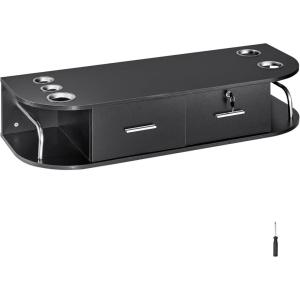 imageVEVOR Wall Mount Styling Station Hair Barber Table with 3 Hair Dryer Holders One Lockable Drawer Beauty Salon Equipment for SPA Barber Shop Home amp Bathroom BlackBlack