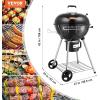 imageVEVOR 22 inch Charcoal Grill with Bowl Portable Charcoal Grill with Wheels for Outdoor PorcelainEnameled Lid with Slide Out Ash Catcher Round Barbecue Kettle Grill Wheels for Small Patio Backyard