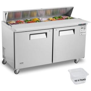 imageVEVOR 60 Commercial Refrigerator Sandwich amp Salad Prep Table 154 Cu Ft Stainless Steel Refrigerated Food Prep Station with 16 Pans Cut Board Mega Top Refrigerator for Restaurant Food Truck60W with 16 Pans