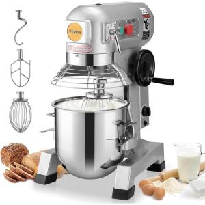 imageVEVOR Commercial Mixer Commercial Food Mixer 10Qt Stainless Steel Bowl 450W Commercial Stand Mixer with 3 Speeds Adjustable Dough Hook Whisk Beater Included Perfect for Bakery Pizzeria Silver10Qt