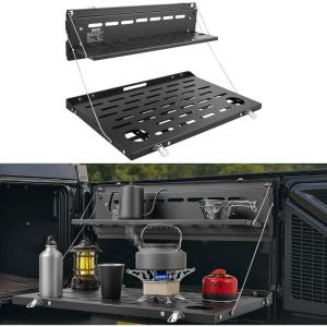 imageVEVOR Tailgate Table for 20072024 Jeep Wrangler JL 100 lbs Carbon Steel Foldable Molle Panel DoubleLayer Drop Down Table Rear Cargo Storage Rack Shelf Luggage Holder Carrier CampingFord Bronco20212025