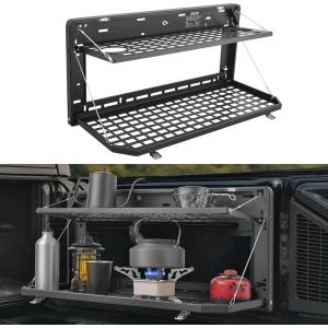 imageVEVOR Tailgate Table for 20072024 Jeep Wrangler JL 100 lbs Carbon Steel Foldable Molle Panel DoubleLayer Drop Down Table Rear Cargo Storage Rack Shelf Luggage Holder Carrier CampingJeep JL20072024