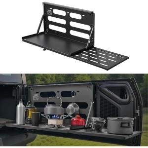 imageVEVOR Tailgate Table for 20072024 Jeep Wrangler JL 88 lbs Capacity Carbon Steel Foldable Molle Panel Drop Down Table Rear Door Cargo Storage Rack Shelf Luggage Holder Carrier CampingJeep JL20072024