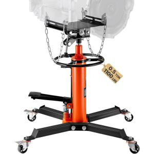 imageVEVOR Transmission Jack12Ton1100lbs Capacity Hydraulic Telescopic Transmission Jack 2Stage with Foot Pedal 360 Swivel Wheel GarageShop Lift Hoist Orange