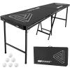 imageVEVOR 8 Foot Portable Pong Table Folding Tailgate Table Cup Holes Dry Erase Markers and Carrying Handles Adjustable Height Lightweight Table for Office Tailgate Party amp CampingHeightenBlack