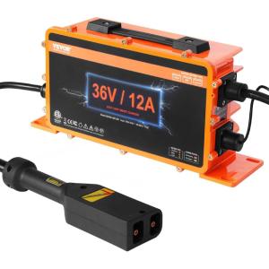 imageVEVOR 36 Volt Golf Cart Battery Charger 12 AMP Smart Battery Charger with DStyle Plug Compatible with LeadAcid AGMGelEFB MF NMC LiFePO4 Batteries for EZGO TXT IP67 Waterproof ETL Certified36V 12A For DStyle Plug